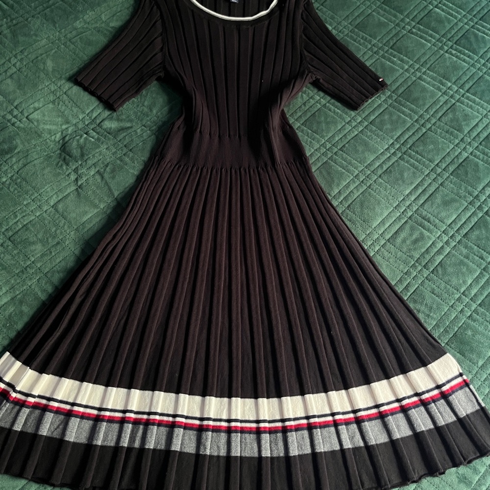Tommy Hilfiger Black Fit and Flare Dress with Crew Neck